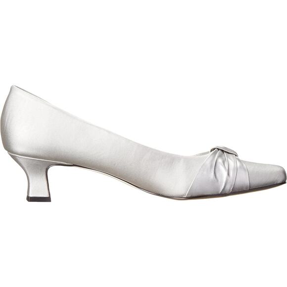 Easy Street Women Waive Classic Kitten Pump Heels Size US 9M Silver Satin - Picture 2 of 6